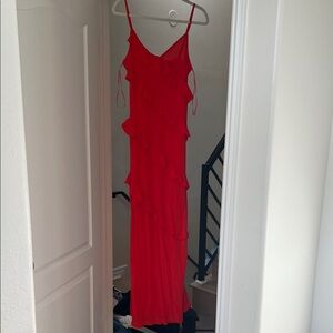 Good American Vibrant Red Ruffled Maxi Dress